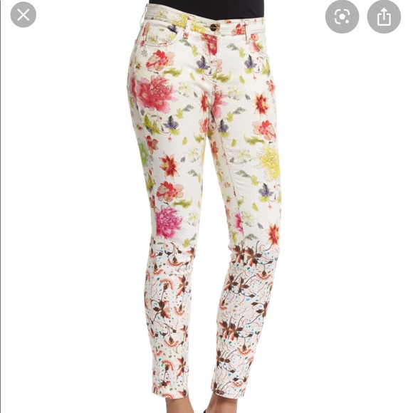 Etro gradation floral-print jeans stretch denim.